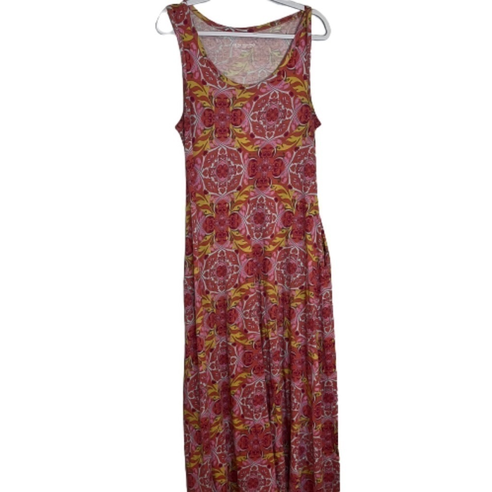 Soft Surroundings Pink Geometric Summer Maxi Dress 26E22 Sleeveless Cotton